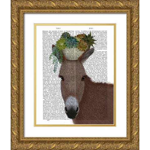 Donkey Succulent Book Print Gold Ornate Wood Framed Art Print with Double Matting by Fab Funky