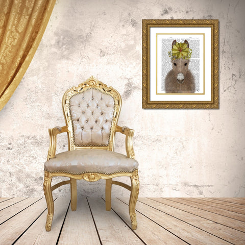 Donkey Sunflower Book Print Gold Ornate Wood Framed Art Print with Double Matting by Fab Funky