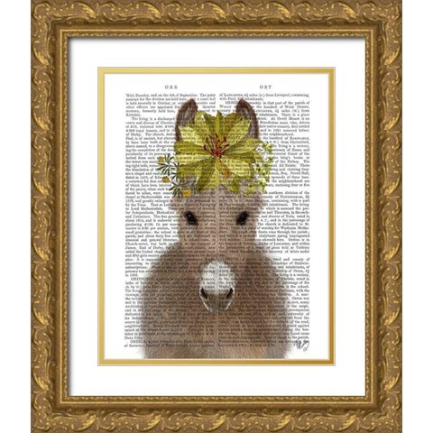 Donkey Sunflower Book Print Gold Ornate Wood Framed Art Print with Double Matting by Fab Funky
