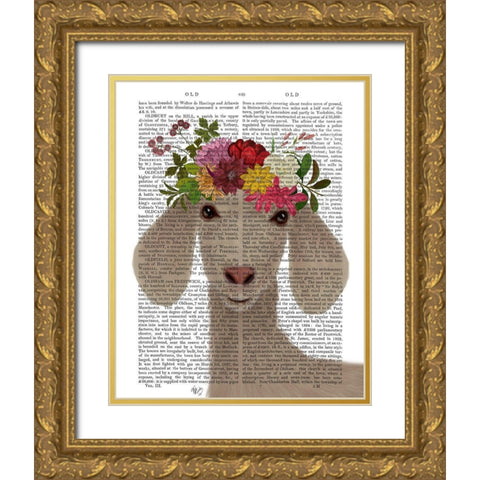 Goat Bohemian 2 Book Print Gold Ornate Wood Framed Art Print with Double Matting by Fab Funky