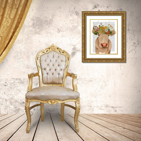 Cow Cream Bohemian 1 Book Print Gold Ornate Wood Framed Art Print with Double Matting by Fab Funky