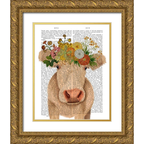 Cow Cream Bohemian 1 Book Print Gold Ornate Wood Framed Art Print with Double Matting by Fab Funky