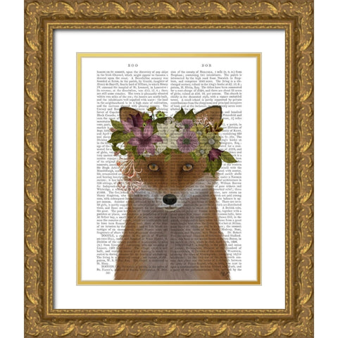 Fox Bohemian Book Print Gold Ornate Wood Framed Art Print with Double Matting by Fab Funky