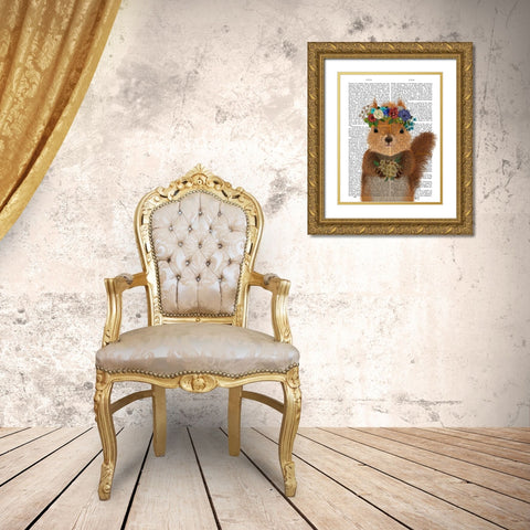 Squirrel Bohemian Book Print Gold Ornate Wood Framed Art Print with Double Matting by Fab Funky