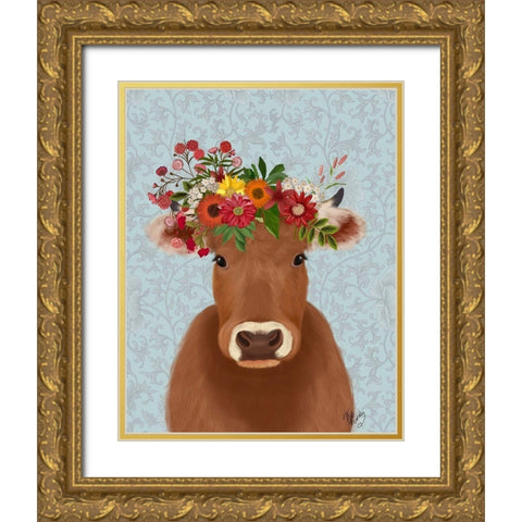 Cow Bohemian 1 Gold Ornate Wood Framed Art Print with Double Matting by Fab Funky