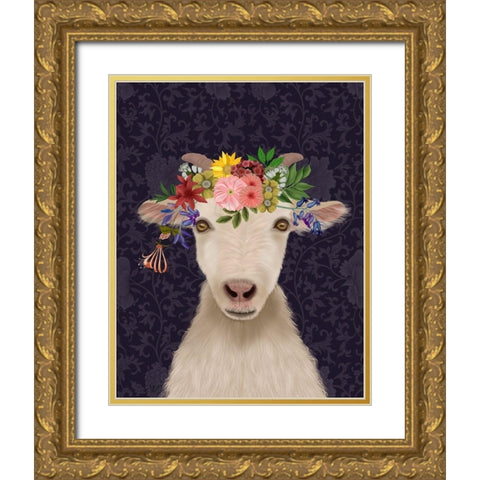 Goat Bohemian 1 Gold Ornate Wood Framed Art Print with Double Matting by Fab Funky