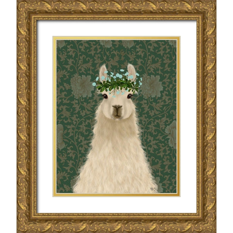 Llama Bohemian 1 Gold Ornate Wood Framed Art Print with Double Matting by Fab Funky