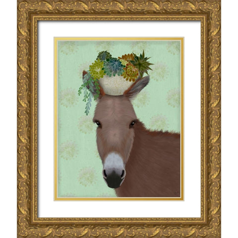 Donkey Succulent Gold Ornate Wood Framed Art Print with Double Matting by Fab Funky