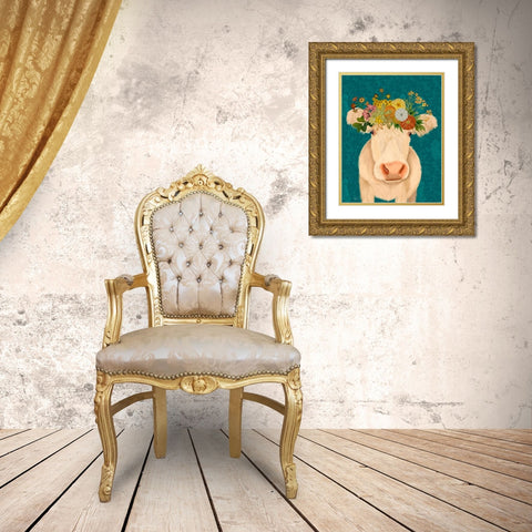 Cow Cream Bohemian 1 Gold Ornate Wood Framed Art Print with Double Matting by Fab Funky