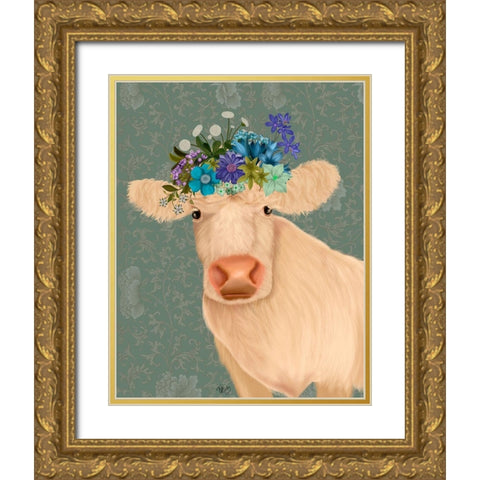 Cow Cream Bohemian 2 Gold Ornate Wood Framed Art Print with Double Matting by Fab Funky