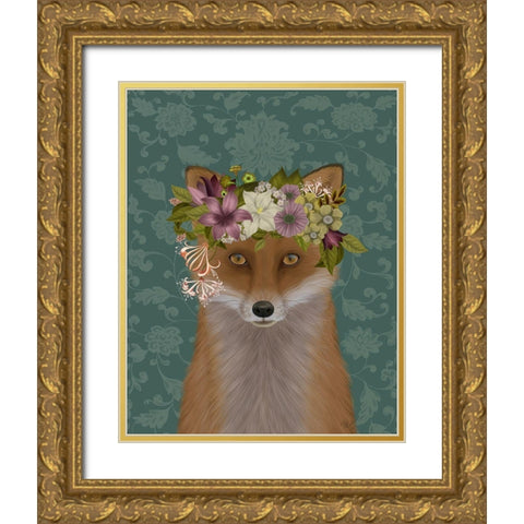 Fox Bohemian Gold Ornate Wood Framed Art Print with Double Matting by Fab Funky