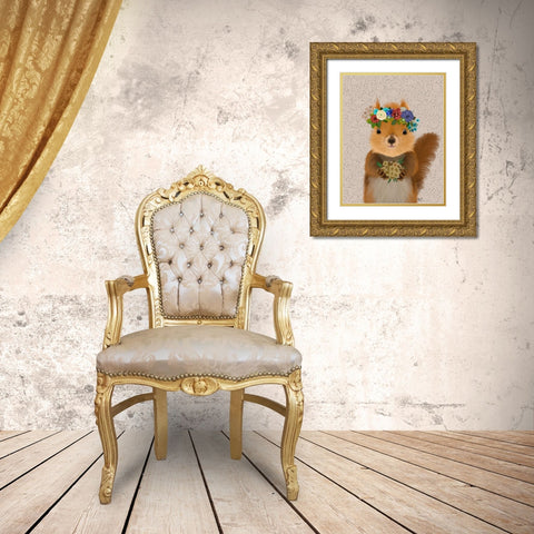 Squirrel Bohemian Gold Ornate Wood Framed Art Print with Double Matting by Fab Funky