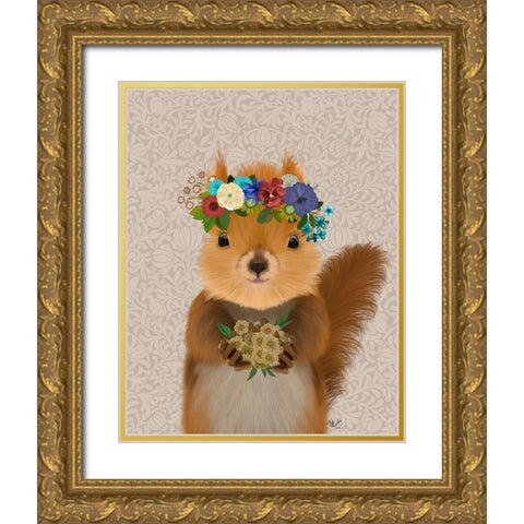 Squirrel Bohemian Gold Ornate Wood Framed Art Print with Double Matting by Fab Funky