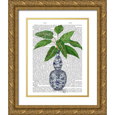 Chinoiserie Vase 1, With Plant Book Print Gold Ornate Wood Framed Art Print with Double Matting by Fab Funky