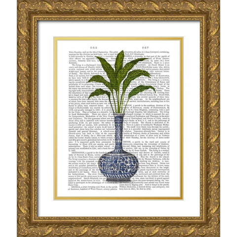Chinoiserie Vase 3, With Plant Book Print Gold Ornate Wood Framed Art Print with Double Matting by Fab Funky