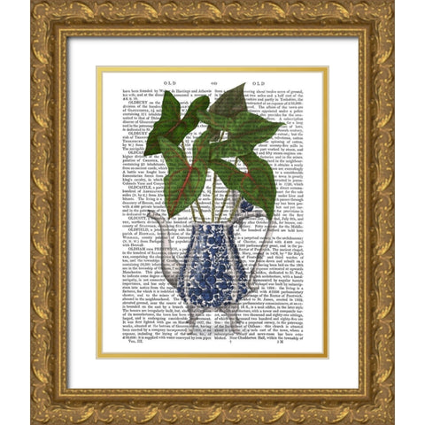 Chinoiserie Vase 4, With Plant Book Print Gold Ornate Wood Framed Art Print with Double Matting by Fab Funky
