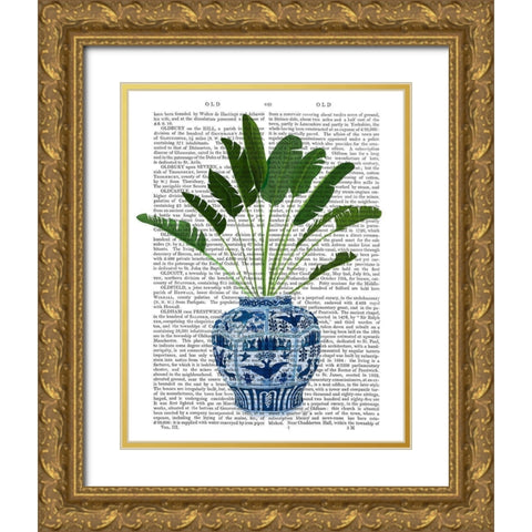 Chinoiserie Vase 5, With Plant Book Print Gold Ornate Wood Framed Art Print with Double Matting by Fab Funky
