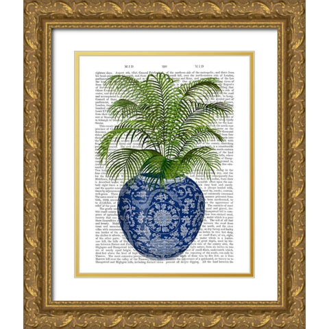 Chinoiserie Vase 6, With Plant Book Print Gold Ornate Wood Framed Art Print with Double Matting by Fab Funky