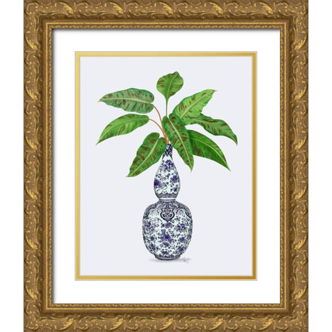 Chinoiserie Vase 1, With Plant Gold Ornate Wood Framed Art Print with Double Matting by Fab Funky