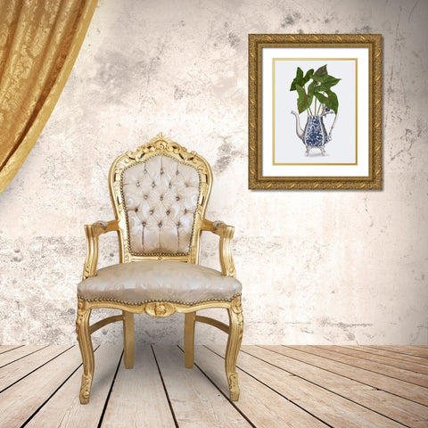 Chinoiserie Vase 4, With Plant Gold Ornate Wood Framed Art Print with Double Matting by Fab Funky