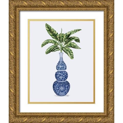 Chinoiserie Vase 7, With Plant Gold Ornate Wood Framed Art Print with Double Matting by Fab Funky