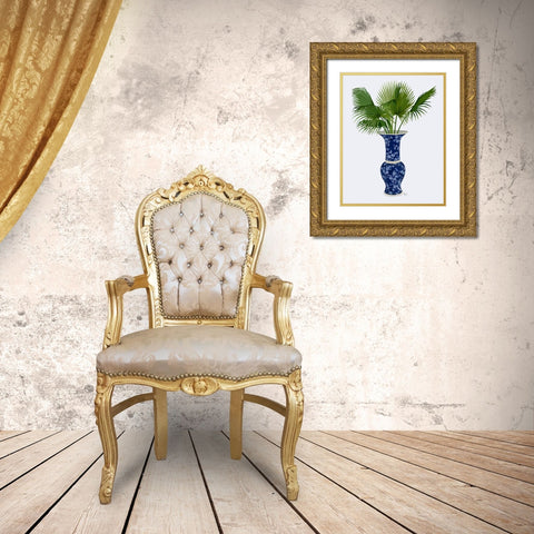 Chinoiserie Vase 8, With Plant Gold Ornate Wood Framed Art Print with Double Matting by Fab Funky