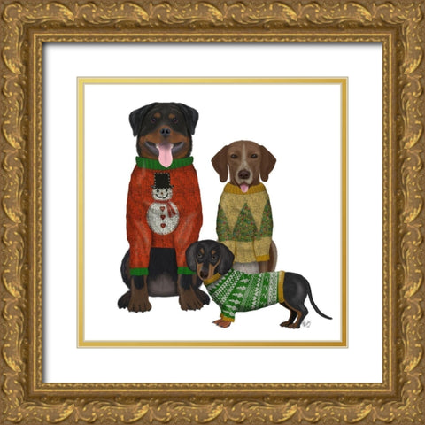 Christmas Des - Ugly Christmas Sweater Competition Gold Ornate Wood Framed Art Print with Double Matting by Fab Funky