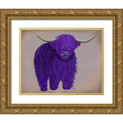 Highland Cow 5, Purple, Full Gold Ornate Wood Framed Art Print with Double Matting by Fab Funky