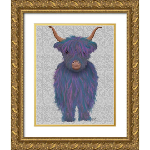 Highland Cow 7, Purple, Full Gold Ornate Wood Framed Art Print with Double Matting by Fab Funky