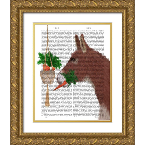 Donkey Lunch Book Print Gold Ornate Wood Framed Art Print with Double Matting by Fab Funky