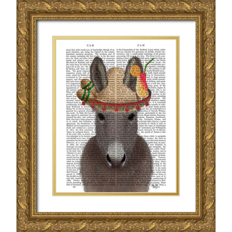 Donkey Sombrero Book Print Gold Ornate Wood Framed Art Print with Double Matting by Fab Funky