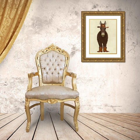 Donkey Cowboy Gold Ornate Wood Framed Art Print with Double Matting by Fab Funky