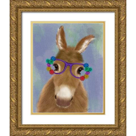 Donkey Purple Flower Glasses Gold Ornate Wood Framed Art Print with Double Matting by Fab Funky