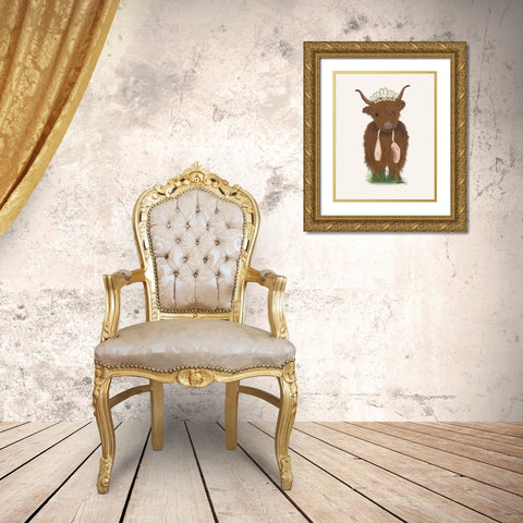 Highland Cow Ballet Gold Ornate Wood Framed Art Print with Double Matting by Fab Funky