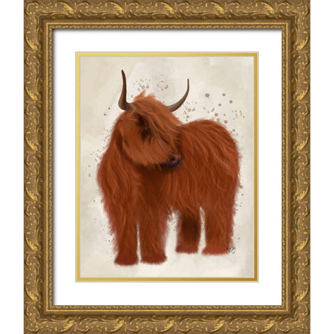 Highland Cow 2, Full Gold Ornate Wood Framed Art Print with Double Matting by Fab Funky
