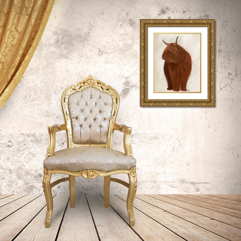 Highland Cow 4, Full Gold Ornate Wood Framed Art Print with Double Matting by Fab Funky