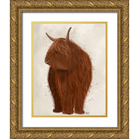 Highland Cow 4, Full Gold Ornate Wood Framed Art Print with Double Matting by Fab Funky