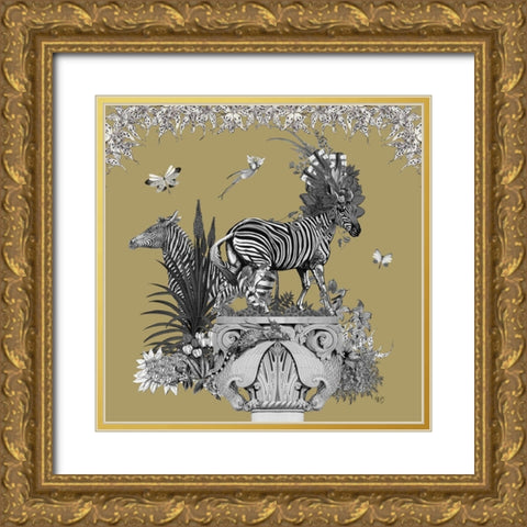 Livoris Feritas Zebra Design, Square Gold Ornate Wood Framed Art Print with Double Matting by Fab Funky