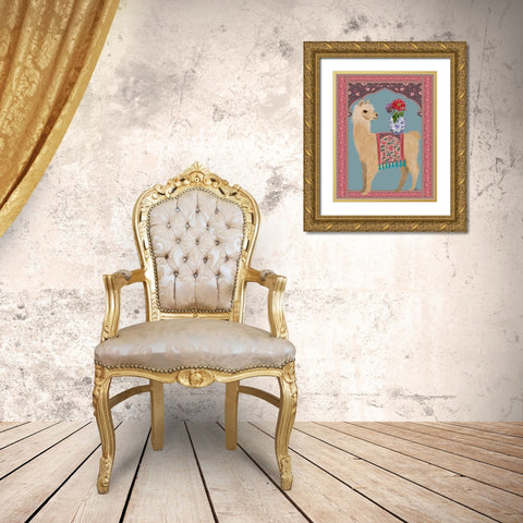Llama Chinoiserie 3 Gold Ornate Wood Framed Art Print with Double Matting by Fab Funky