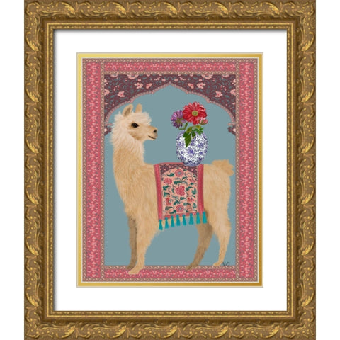 Llama Chinoiserie 3 Gold Ornate Wood Framed Art Print with Double Matting by Fab Funky