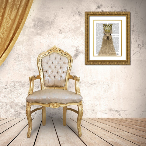 Llama Queen Book Print Gold Ornate Wood Framed Art Print with Double Matting by Fab Funky