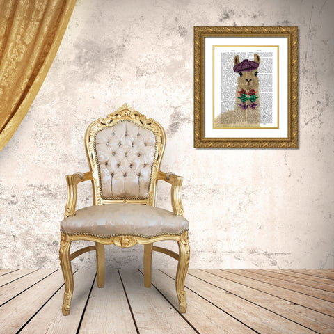 Llama Dapper Book Print Gold Ornate Wood Framed Art Print with Double Matting by Fab Funky