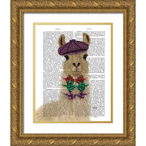 Llama Dapper Book Print Gold Ornate Wood Framed Art Print with Double Matting by Fab Funky