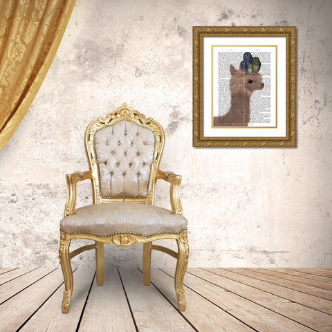 Llama Owls, Portrait Book Print Gold Ornate Wood Framed Art Print with Double Matting by Fab Funky