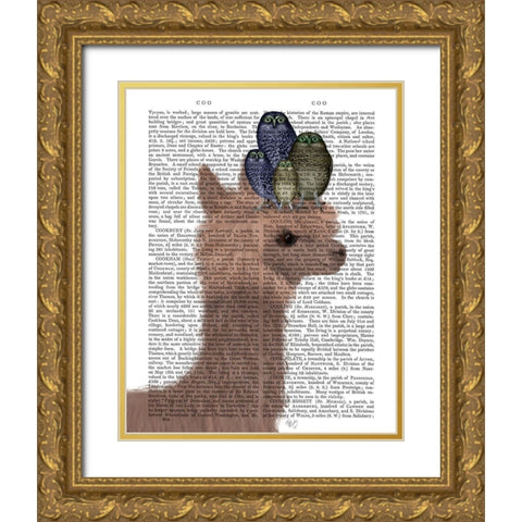 Llama Owls, Portrait Book Print Gold Ornate Wood Framed Art Print with Double Matting by Fab Funky