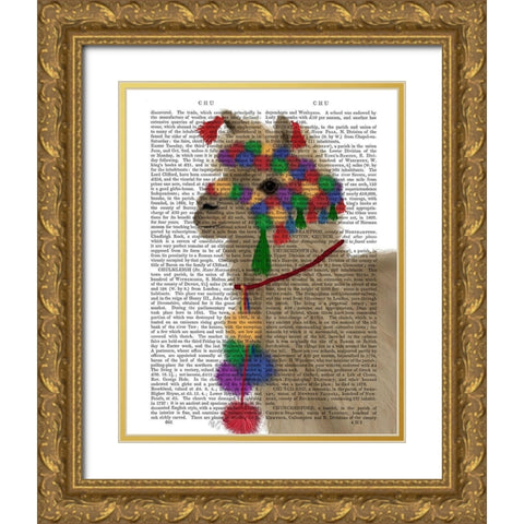 Llama Traditional 2, Portrait Book Print Gold Ornate Wood Framed Art Print with Double Matting by Fab Funky