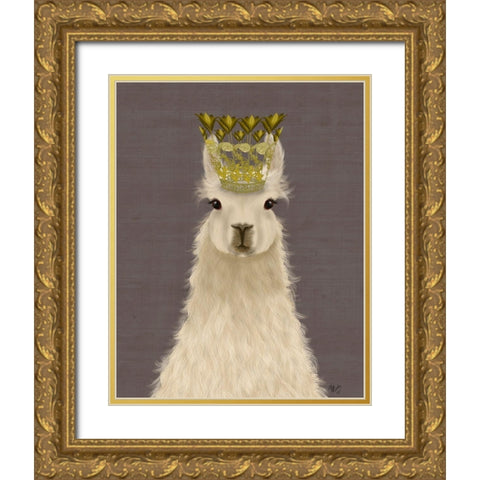 Llama Queen Gold Ornate Wood Framed Art Print with Double Matting by Fab Funky