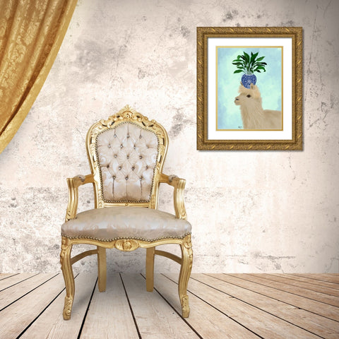 Llama Aspidistra Gold Ornate Wood Framed Art Print with Double Matting by Fab Funky