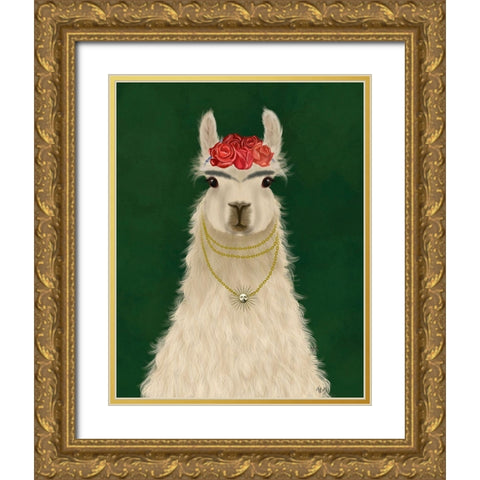 Llama F Gold Ornate Wood Framed Art Print with Double Matting by Fab Funky
