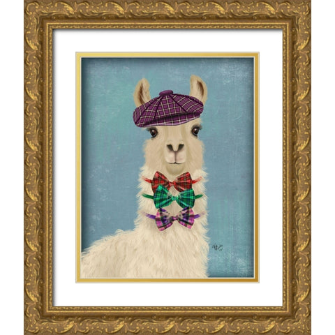Llama Dapper Gold Ornate Wood Framed Art Print with Double Matting by Fab Funky